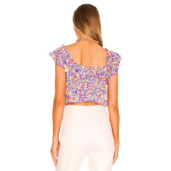 NWOT For Love & Lemons Sasha Floral Ruffle Satin Crop Top - Picture 3 of 12